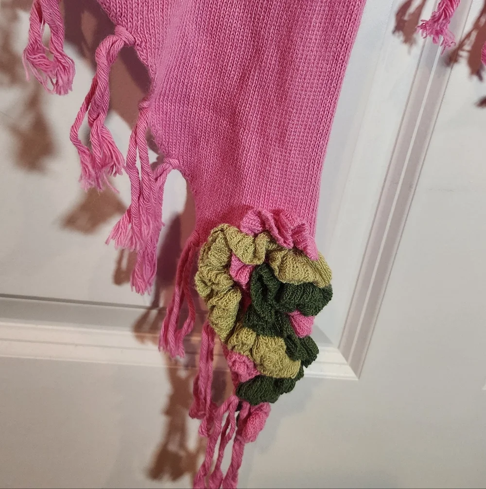 Laurie B. Pink Triangle Knit Shawl with Tassels One Size